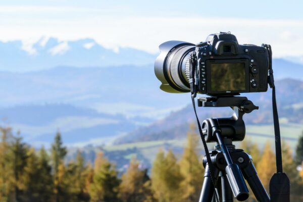 Naturfotografie mit Kamera auf Stativ Kamera auf Stativ