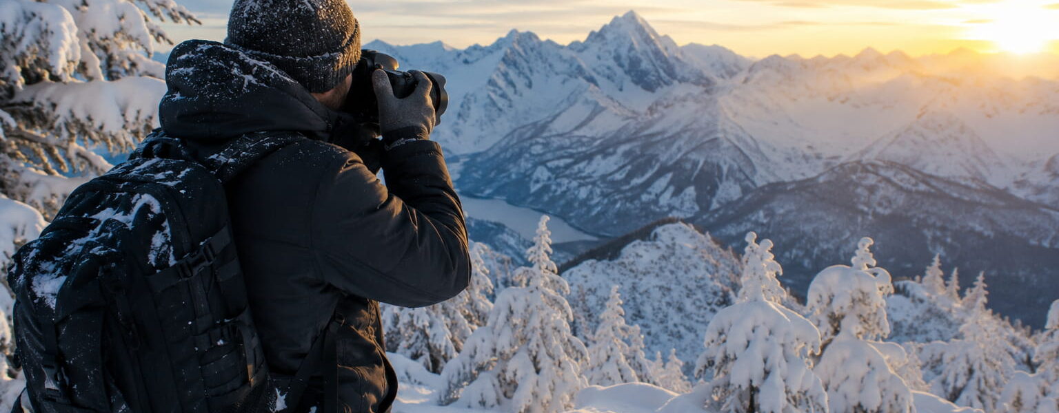Fotografieren im Winter in verschneiter Berglandschaft