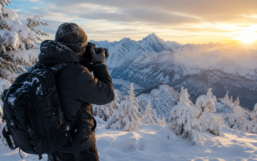 Fotografieren im Winter in verschneiter Berglandschaft