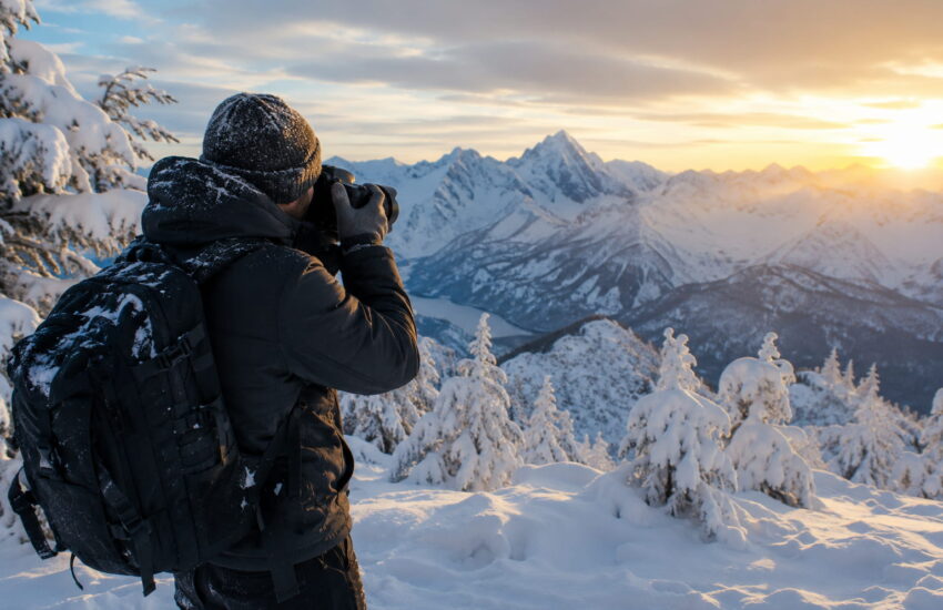 Fotografieren im Winter in verschneiter Berglandschaft