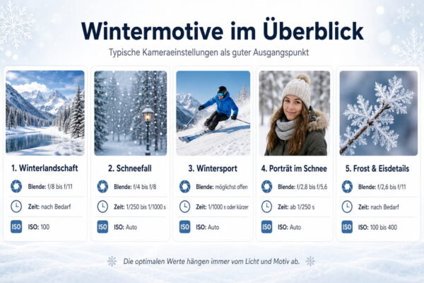 Fotografieren im Winter – passende Kameraeinstellungen Kameraeinstellungen für typische Wintermotive beim Fotografieren im Winter