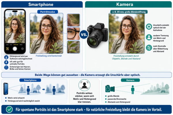 Smartphone gegen Kamera: Porträtmodus und optische Hintergrundunschärfe im Vergleich