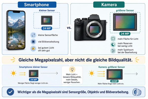 Smartphone gegen Kamera: Vergleich der Sensorgröße bei gleicher Megapixelzahl
