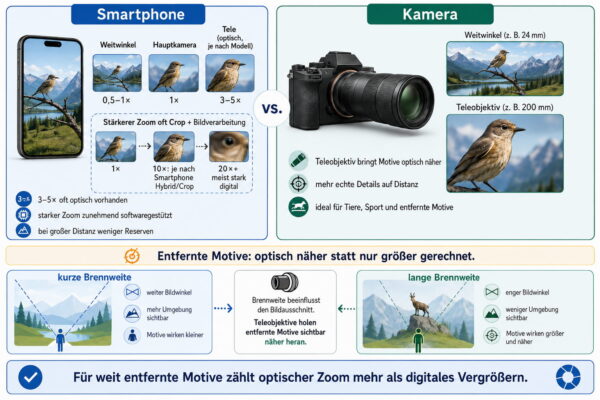 Smartphone gegen Kamera: optischer Zoom und digitale Vergrößerung im Vergleich