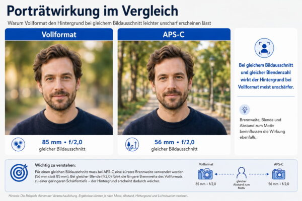 Vollformat und APS-C: Hintergrundunschärfe im Porträtvergleich Porträtvergleich mit Vollformat und APS-C bei unterschiedlicher Hintergrundunschärfe