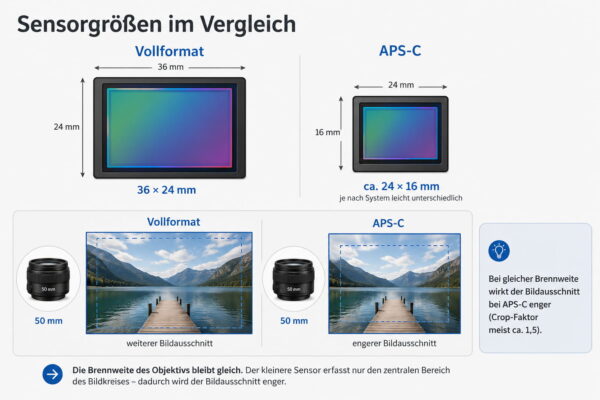 Vollformat und APS-C: Sensorgröße und Bildausschnitt im Vergleich Vergleich von Vollformat- und APS-C-Sensor mit unterschiedlichem Bildausschnitt