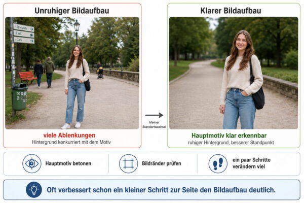 Klarer Bildaufbau durch besseren Standort Vergleich zwischen unruhigem und klarem Bildaufbau mit besserer Motivwirkung durch einen kleinen Standortwechsel