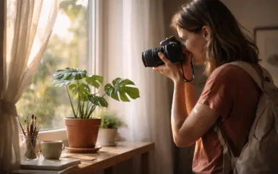 Fotografin nutzt natürliches Fensterlicht, um ein Motiv bewusst zu fotografieren