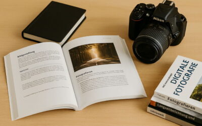 Fotografie-Bücher für Einsteiger auf einem Tisch mit Kamera