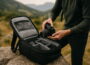 Fototasche mit Kameraausrüstung im Einsatz bei einem Outdoor-Fotografen in der Natur