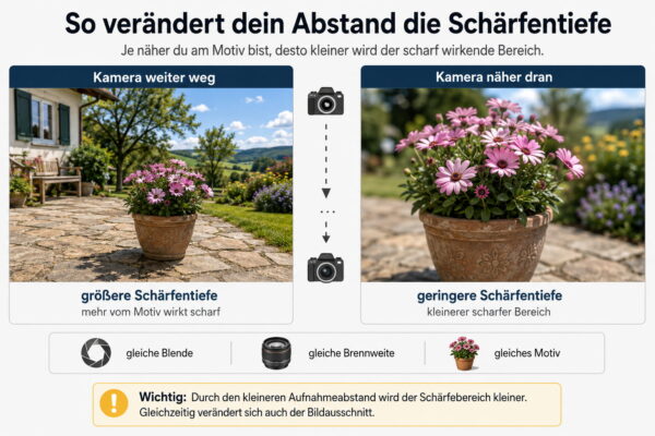 Vergleich der Schärfentiefe bei großem und kleinem Aufnahmeabstand zum Motiv