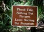 Hinweisschild im Wald mit Botschaft zu nachhaltiger Naturfotografie