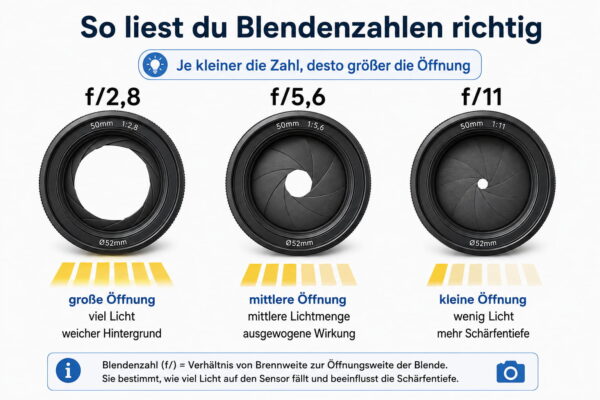 Vergleich von Blendenzahlen mit f/2,8, f/5,6 und f/11