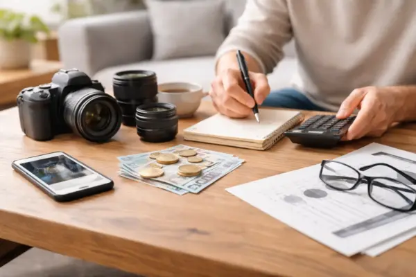 Planung einer Kameraanschaffung mit Objektiven, Budget und Notizen