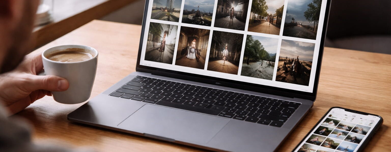 Fotografie Portfolio im Internet auf Laptop im Vergleich zu Social Media auf Smartphone