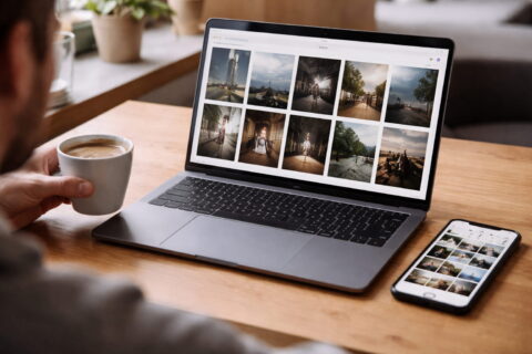Fotografie Portfolio im Internet auf Laptop im Vergleich zu Social Media auf Smartphone