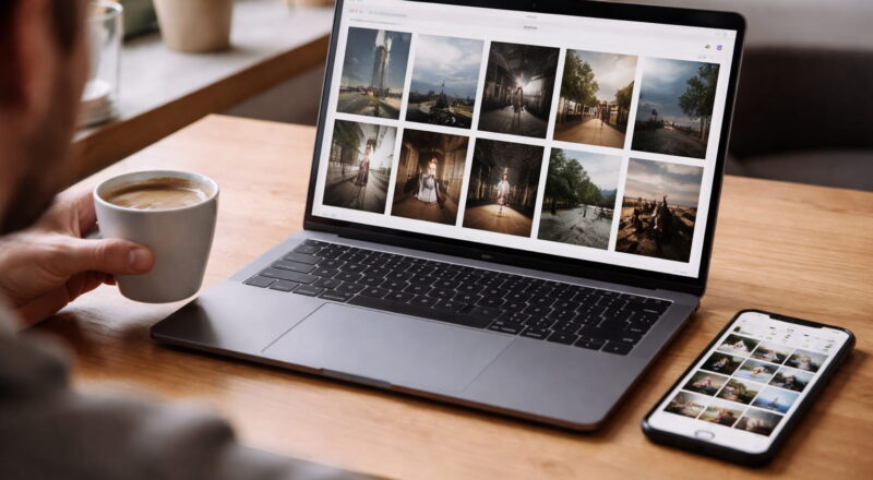 Fotografie Portfolio im Internet auf Laptop im Vergleich zu Social Media auf Smartphone