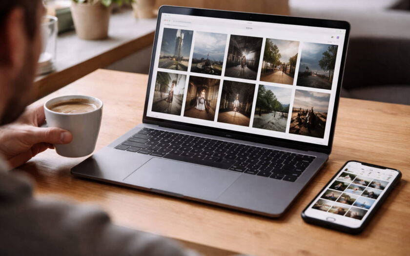Fotografie Portfolio im Internet auf Laptop im Vergleich zu Social Media auf Smartphone