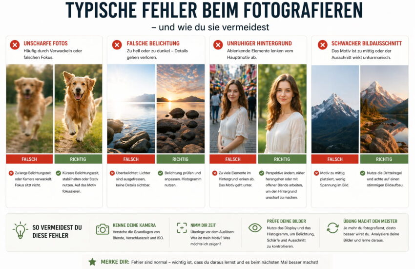 Fotografieren lernen: typische Fehler wie unscharfe Bilder, falsche Belichtung und unruhiger Hintergrund vermeiden