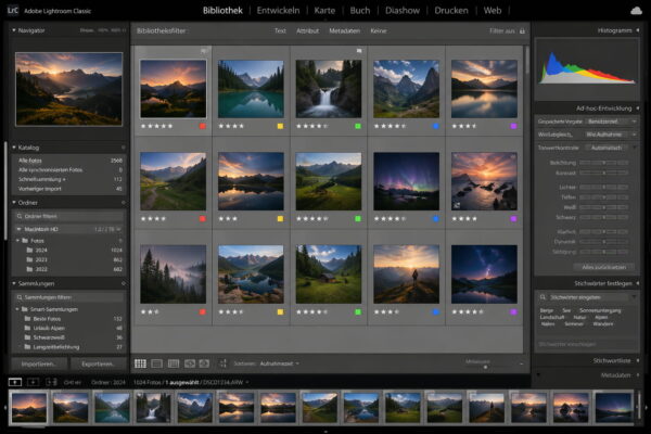 Lightroom Bibliothek mit Bildverwaltung und Bewertungssystem