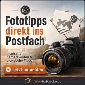 Newsletter-Grafik mit Kamera und Hinweis auf Fototipps direkt ins Postfach